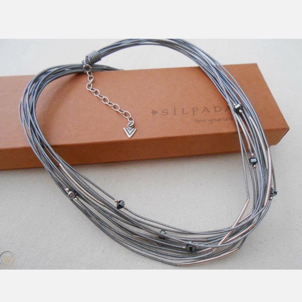 Silpada Multi-Strand Leather, Sterling Silver & Hematite Glass Bead Necklace